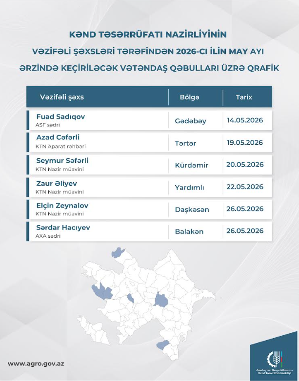 KTN-nin vəzifəli şəxslərinin may ayında bölgələrdə vətəndaş qəbullarının qrafiki 
